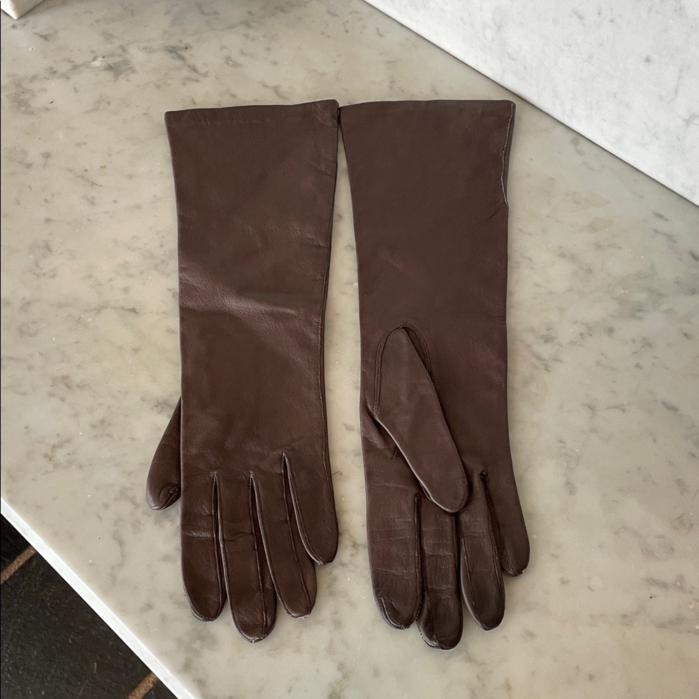 CABRETTA Silk Lined Opera Length Elegant Brown Leather Gloves 6 1/2